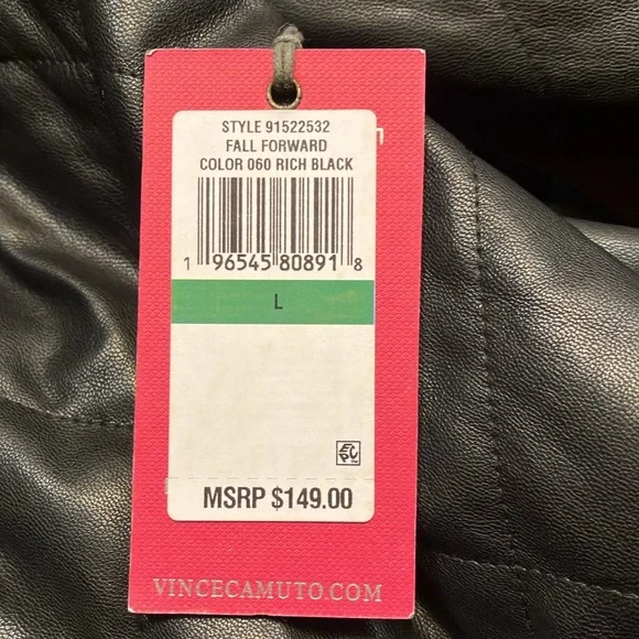 Vince Camuto NWT Faux Leather Buttery Soft Quilted Cropped Jacket Black Large - Picture 5 of 5